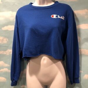 Champion Logo Chill Blue Cropped Sweatshirt, 831 Brand